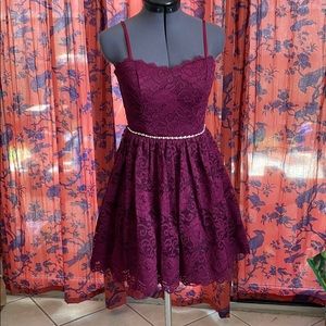 Plum lace sweetheart dress